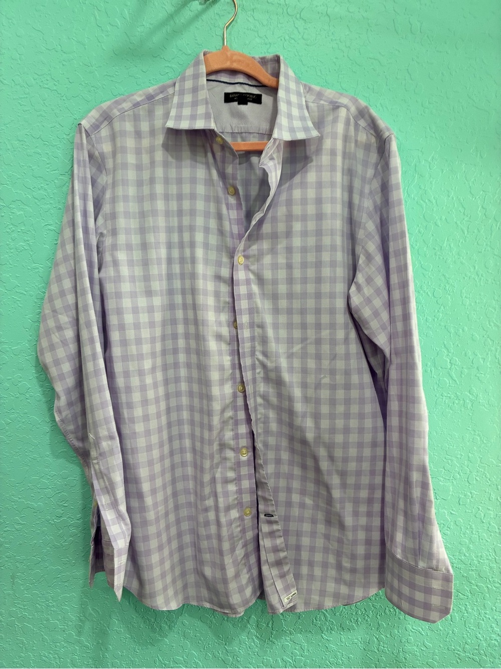 Banana Republic Lavender Check gingham purple Dress Shirt L non iron
